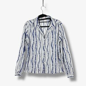 Graff Californiawear Blouse Womens S White Blue Polka Dot Stripe Vintage 70s